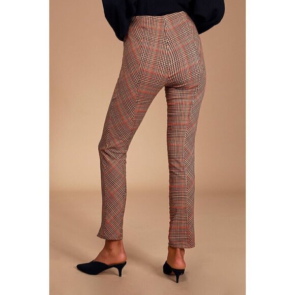 Free People Flyin High Black and Tan Plaid Slit Hem Skinny Pants Women's 4 - Picture 3 of 8